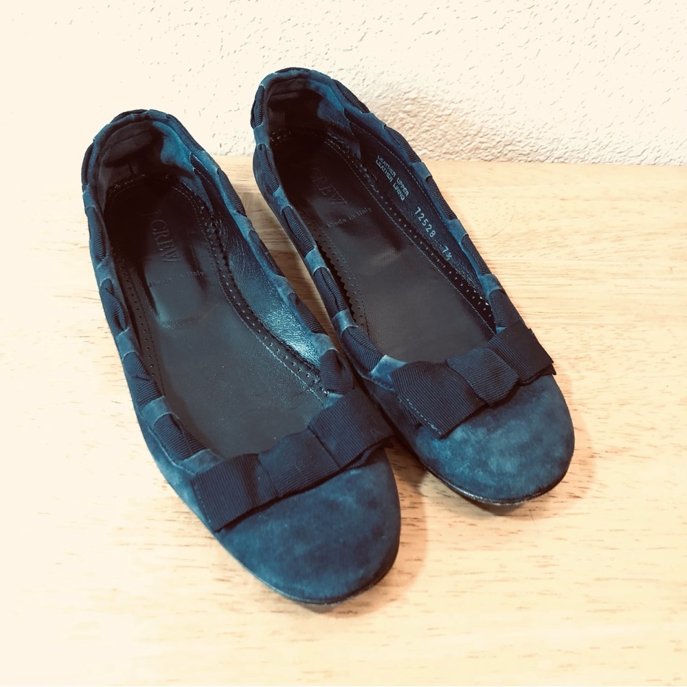 Blue Suede Leather Ballet Flats J Crew Ribbon Bow  Slip On Italy Women's… - Picture 2 of 10